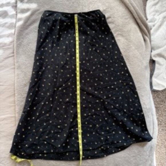 Abercrombie Silky/Satin Midi Skirt Blue Yellow Floral L - Picture 2 of 3